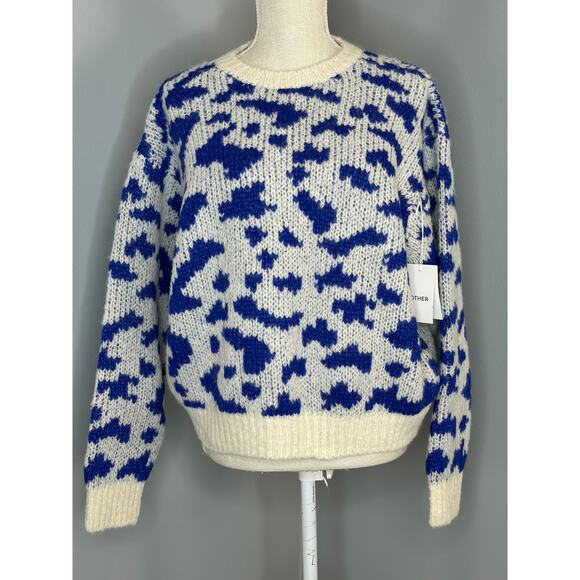 MOTHER The Crop Alpaca-Blend Animal Print Knit Sweater Large NWT - Picture 6 of 15